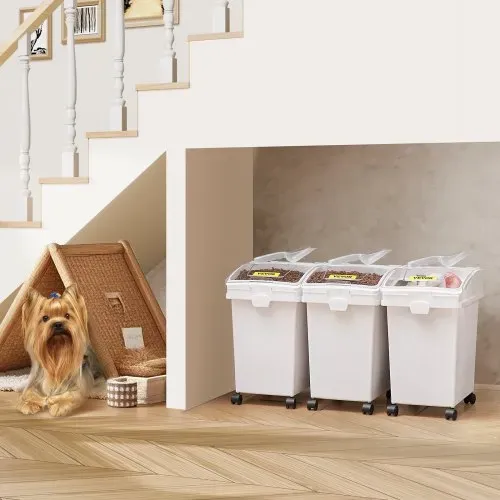 VEVOR Mehl und Reis Behälter Kapazität 15 kg, 3 Stück Aufbewahrungsbox Küche 25 x 35,5 x 43 cm, dreifach Vorratsdosen weiß Speicherung für Getreide und anderen Trockenwaren – Bild 7