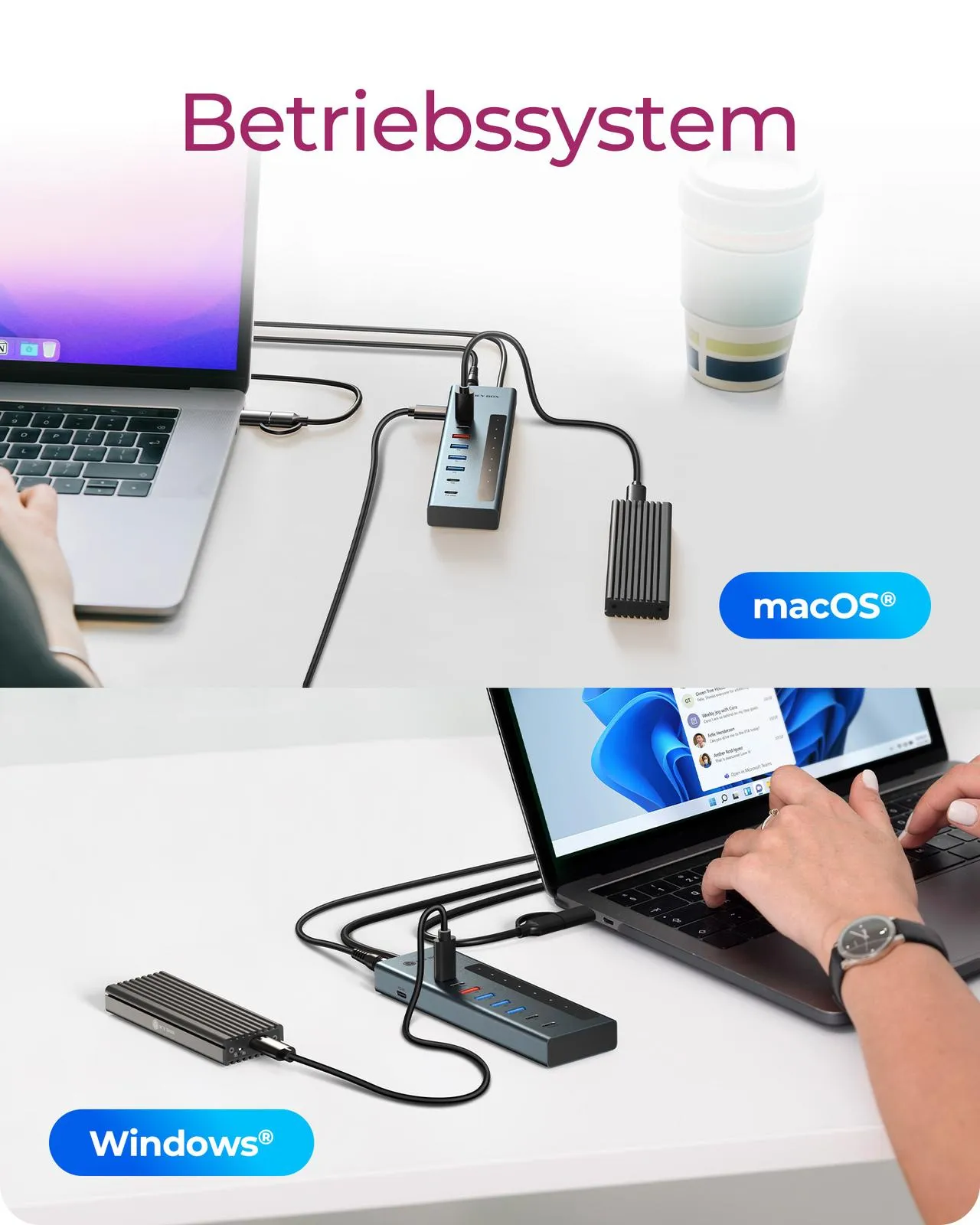 ICY BOX IB-HUB1743-CPD, 9-in-1 HUB, 7x HUB Port (3C+ 4A) mit 1x USB-C für Laden (PD 20W mit display) & 1x PD 100W (upstream to Host) USB 3.2 Gen2, 10 Gbit/s – Bild 7