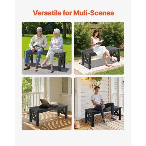 VEVOR Gartenbank Gartenmöbel Bänke 113 cm 272 kg Tragkraft, wetterfeste Verandabank mit verstellbaren Fußpolstern & dickem Bein, Terrassenbank aus Kunststoff für Garten Park Hof Veranda, Schwarz – Bild 5
