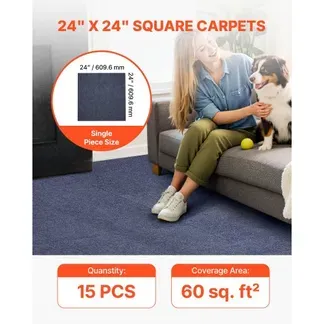 VEVOR Teppichfliesen 609,6 x 609,6 x 5 mm, 15er-Pack, selbstklebender Teppichboden mit Fläche von 5,5 m², Teppich Bodenbelag, einfacher DIY-Austausch für Wohnzimmer und Büro, Grau VEVOR Teppichfliesen 609,6 x 609,6 x 5 mm, 15er-Pack, selbstklebender Teppichboden mit Fläche von 5,5 m², Teppich Bodenbelag, einfacher DIY-Austausch für Wohnzimmer und Büro, Grau
