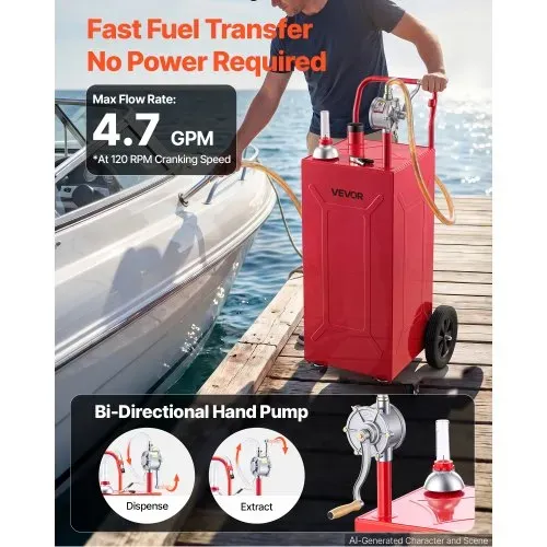 VEVOR 113,6L Kraftstofftrolley Mobile Tankanlage mit Manueller Pumpe Rot, Tragbarer Kraftstoffbehälter für Auto Rasenmäher Boot, Mit 4 Rollen & Ölstandsanzeige, Für Benzin & Diesel, Kohlenstoffstahl – Bild 2