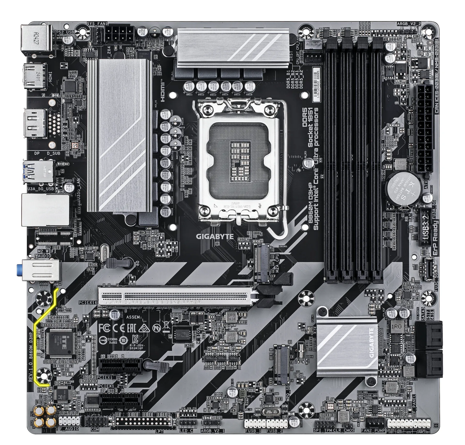 GIGABYTE B860M D3HP Mainboard - Intel Core Ultra CPUs, 4+1+2+1 Phasen VRM, bis zu 9066MHz DDR5, 2xPCIe 4.0 M.2, GbE LAN, USB 3.2 Gen 1 – Bild 2