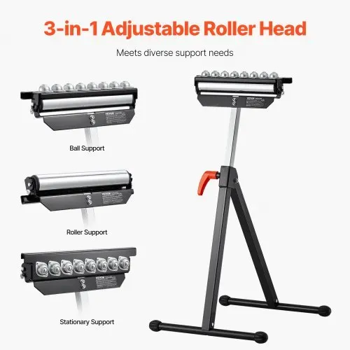 VEVOR 3-in-1 Rollenständer, 136 kg, 68–108 cm höhenverstellbar, Rollenbock mit 29,2 cm poliertem, multidirektionalem Rollenkopf, für Tischkreissägen-Auslauf, Holzbearbeitungs-Verlängerungsstütze – Bild 3