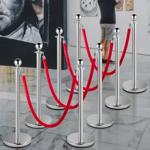 VEVOR Personenleitsystem 8 Ständer, 90 cm Gesamthöhe Absperrung, Abgrenzungsständer Leitpfosten, Absperrständer mit 1,5 M Länge Gürtel für Hochzeit Flughafen, Ständer aus Stahl und Eisen, Silber Rot – Bild 7
