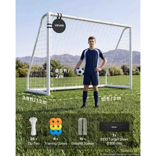 VEVOR Fußballtor 300 x 200 cm Tragbares PVC Outdoor-Soccertor mit PE-Netz, für Gärten, Parks und Schulen, Wetterfest, mit Bodenankern, Zielscheibe, 600D-Oxford-Tasche und Stabilität bei über 110 km/h – Bild 5
