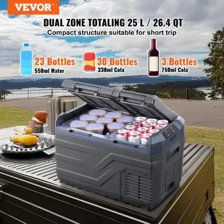 VEVOR Autokühlschrank, 25 L Dual Zone tragbarer Gefrierschrank, 12 Volt Autokühlschrank, -4℉-68℉ einstellbarer Bereich, 12/24 V DC und 100-240 V AC Kompressorkühler für Outdoor, Camping, Wohnmobil VEVOR Autokühlschrank, 25 L Dual Zone tragbarer Gefrierschrank, 12 Volt Autokühlschrank, -4℉-68℉ einstellbarer Bereich, 12/24 V DC und 100-240 V AC Kompressorkühler für Outdoor, Camping, Wohnmobil