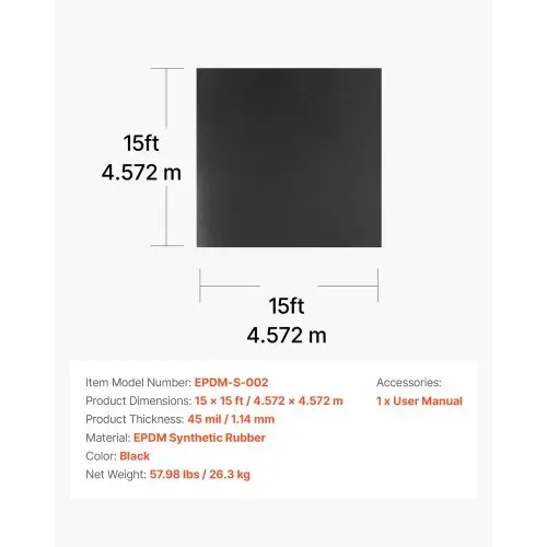 VEVOR Dachbahn, 4,572x4,572 m, Dachbahn, 1,14 mm EPDM Folie, Carportabdichtung, lange Lebensdauer & witterungsbeständig, Dachabdichtung, Dachunterlage für Wohnmobile, Dächer, Teiche – Bild 6