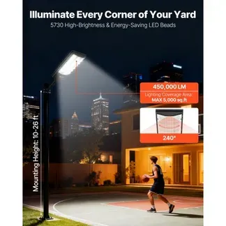 VEVOR Solar Straßenlaterne 450000LM, Straßenlampe 8000 W, Solarleuchte mit Dämmerungssensor, LED-Flutlicht mit Bewegungsmelder, IP65 wasserdichte Außenbeleuchtung, für Einfahrt & Hof, 1 Stück VEVOR Solar Straßenlaterne 450000LM, Straßenlampe 8000 W, Solarleuchte mit Dämmerungssensor, LED-Flutlicht mit Bewegungsmelder, IP65 wasserdichte Außenbeleuchtung, für Einfahrt & Hof, 1 Stück