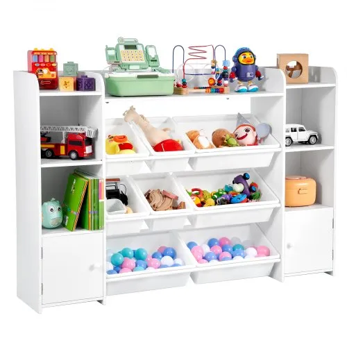 VEVOR Spielzeugaufbewahrung Organizer Bücherregal Spielzeugregal, 4-stöckige multifunktionale Ablage mit 8 flexiblen Kunststoffbehältern Schrank für Schlafzimmer Klassenzimmer Kinderzimmer Weiß VEVOR Spielzeugaufbewahrung Organizer Bücherregal Spielzeugregal, 4-stöckige multifunktionale Ablage mit 8 flexiblen Kunststoffbehältern Schrank für Schlafzimmer Klassenzimmer Kinderzimmer Weiß