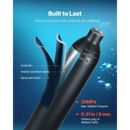 VEVOR 0,5 L Tauchflasche tragbarer Tauchtank, Sauerstoffflasche zum Tauchen, unterstützt 5–10 Minuten Unterwasseratmung, 30 m Tauchtiefe, nachfüllbarer Schnorchel-Lufttank mit Pumpe – Bild 2