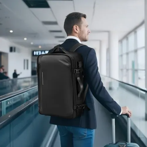 VEVOR Vakuum-Rucksack, 65 L, erweiterbarer Vakuumkompressions-Reiserucksack, mit TSA-zugelassenem Schloss, mehreren Taschenfächern, wasserabweisendem Handgepäck, ohne Pumpe, Schwarz – Bild 7