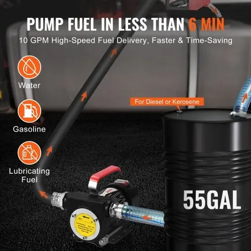VEVOR Dieselpumpe, 12 V DC, 10 GPM, 1/4 PS, Kraftstoffpumpe mit automatischer Abschaltung der Pistole, hoher Durchfluss, Einlass- & Auslassschlauch für Diesel, Kerosin, Transformatorkraftstoff – Bild 2