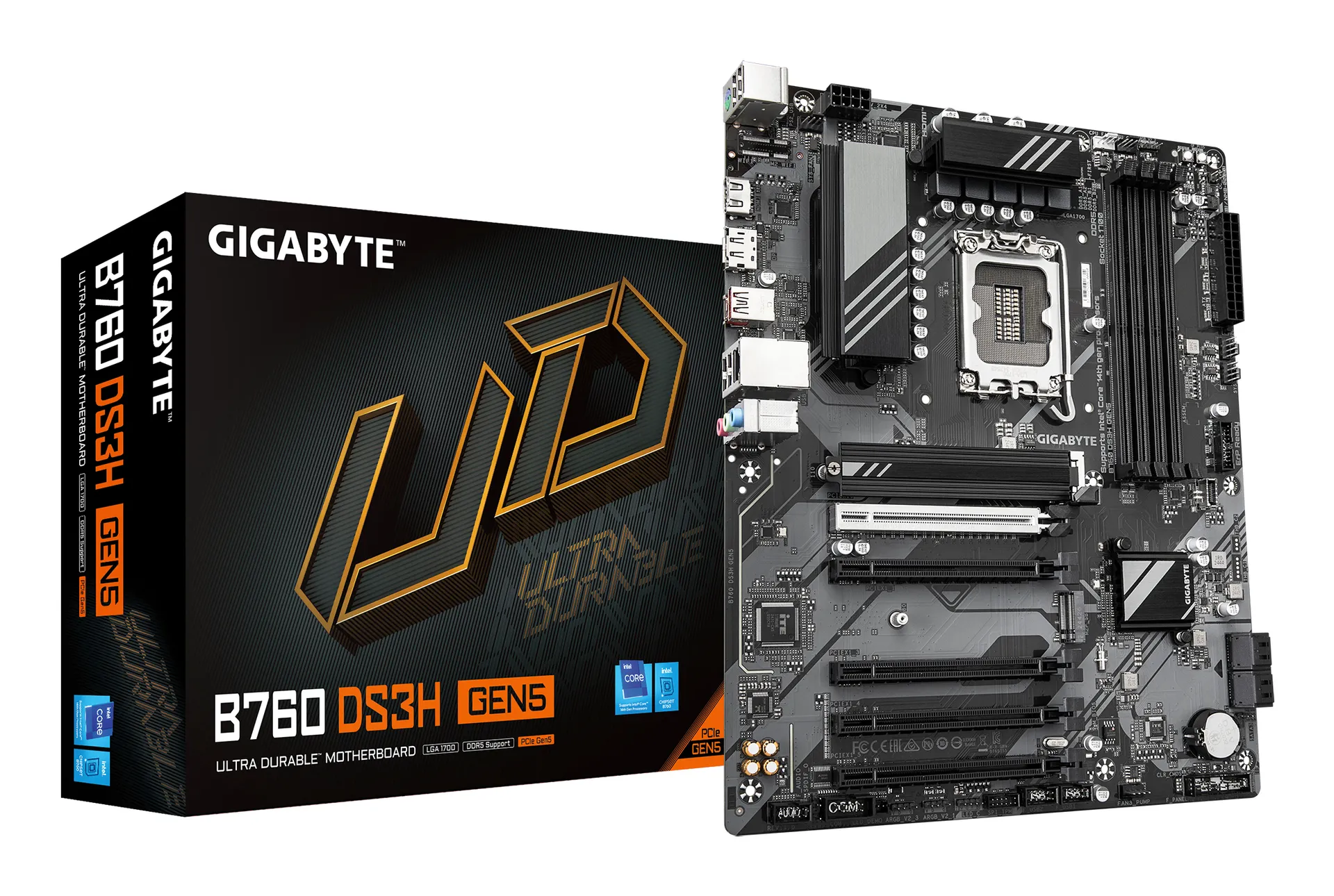 GIGABYTE B760 DS3H GEN5 Mainboard – Unterstützt Intel Core Prozessoren der 14. Generation, 8+2+1 Phasen Digital-VRM, bis zu 5600 MHz DDR5, 2 x PCIe 4.0 M.2, 1 GbE LAN, USB 3.2 Gen 2×2 GIGABYTE B760 DS3H GEN5 Mainboard – Unterstützt Intel Core Prozessoren der 14. Generation, 8+2+1 Phasen Digital-VRM, bis zu 5600 MHz DDR5, 2 x PCIe 4.0 M.2, 1 GbE LAN, USB 3.2 Gen 2×2