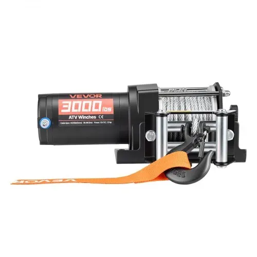 VEVOR Elektrische Seilwinde 1360 kg, 12 V DC Motorwinde mit Φ4,7 mm x 12 m Stahlseil & Kabelgebundener Fernbedienung, IP55, Aluminiumgehäuse, Elektrowinde zum Abschleppen von ATVs, Schwarz – Bild 8