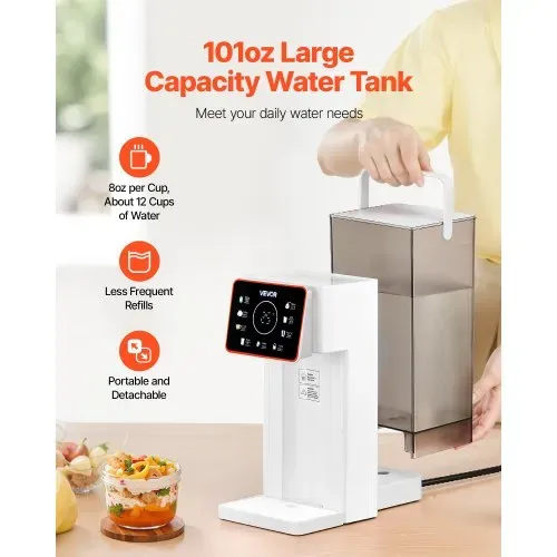 VEVOR Instant-Heißwasserspender, kochend heißer Wasserspender mit 6 einstellbaren Temperaturen & 8 Wassermengen & 3 L abnehmbarem Wassertank, schnelles Aufheizen mit Touchscreen und Kindersicherung – Bild 4