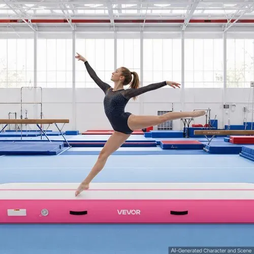 VEVOR Aufblasbare Gymnastikmatte 300x100x20 cm Airtrack-Turnmatte für Training, Wettkampfsport & Yoga, mit Rutschfester Oberfläche, 600-W-Elektroluftpumpe, Reparaturflicken, Düsen & Tasche, Rosa – Bild 7