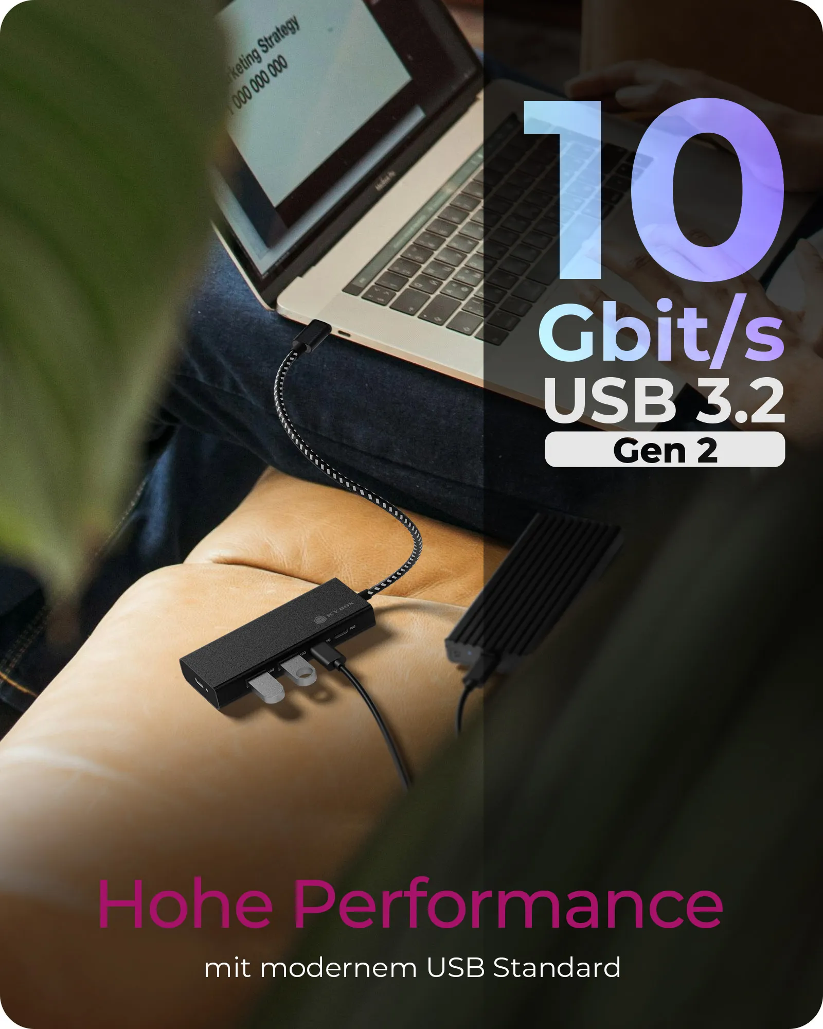 ICY BOX IB-HUB1436-CPD, USB 3.2 Gen 2 Hub, 1x Type-C® zu 2x Type-C® und 2x Type-A USB Anschlüssen 10 Gbit/S und Power Delivery bis zu 100 W, schwarz – Bild 2