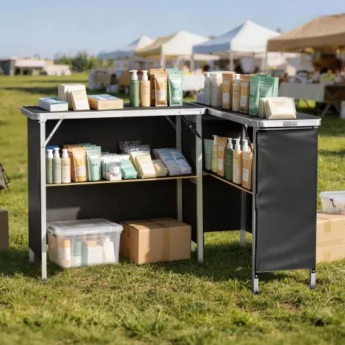 VEVOR Messetheke Klappbar, 2er-Pack 980x385x870 mm, Empfangstheke mit Tragetasche, Ablagefach, Rezeptionstheke, Messestand, Bartisch, Faltbare Mobile Barstation für Veranstaltungen, Partys & Messen – Bild 7
