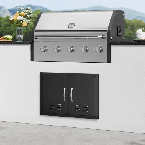 VEVOR Grill-Zugangstür, 762 x 533 x 46 mm, Doppelte Außenküchentür, Flächenbündig Montierte Kaltplattentür, Vertikale Wandtür mit Griffen und Lüftungsschlitzen, für Grillinsel, Grillstation usw. – Bild 7