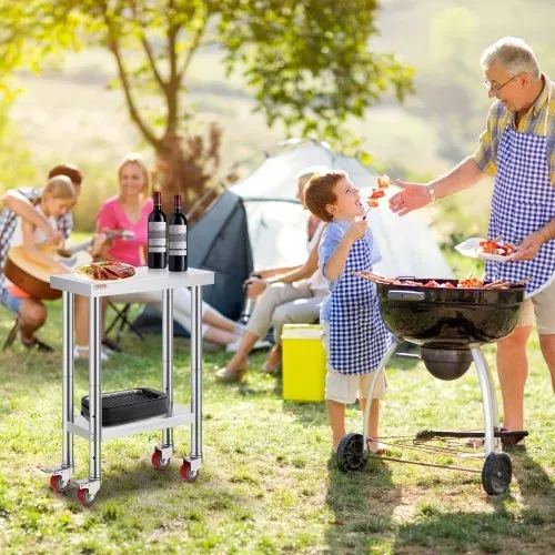 VEVOR rollbarer Arbeitstisch 61 x 30 x 85 cm Edelstahl Catering Arbeitstisch Belastbarkeit 350 kg, Lebensmittelzubereitungstisch gewerblicher Küchentisch für Bar mit 4 verstellbaren Füßen – Bild 7