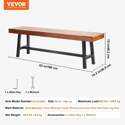 VEVOR Gartenbank, 160 cm Große Gartenbank aus Holz mit Metallbeinen für den Außenbereich, 227 kg Tragkraft, Gartenparkbank, Essbank, Terrassenbank für Garten, Park, Hof, Veranda usw. – Bild 6