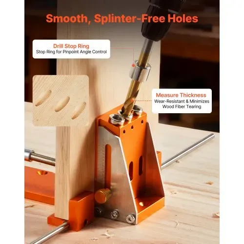 VEVOR Pocket Hole Jig Kit Taschenloch-Vorrichtungssatz 12,7-38,1 mm, Vorrichtungs-Taschenlochsystem mit Werkzeugkoffer C-Klemme Stufenbohrer Sechskantschlüssel Bohrstoppring Vierkant-Antriebsbit – Bild 3