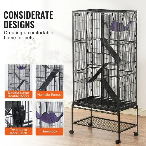 VEVOR 69" rollender Frettchenkäfig aus Metall, großer 4-stöckiger Critter Nation-Käfig, Kleintierkäfig mit Rampen und Tablett, einfach aufzubauen für Hausratten, Hamster, Meerschweinchen, Chinchillas, Eichhörnchen, Igel, Hasen – Bild 5