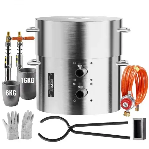 VEVOR Propan Schmelzofen Set 16 kg Gas Metall-Schmelzofen-Set, Doppelbrenner Gießerei Heimofen mit Tiegeln & Zangen, Schmelzgusswerkzeug für Gold Silber Kupfer Aluminium Metallrecycling – Bild 8