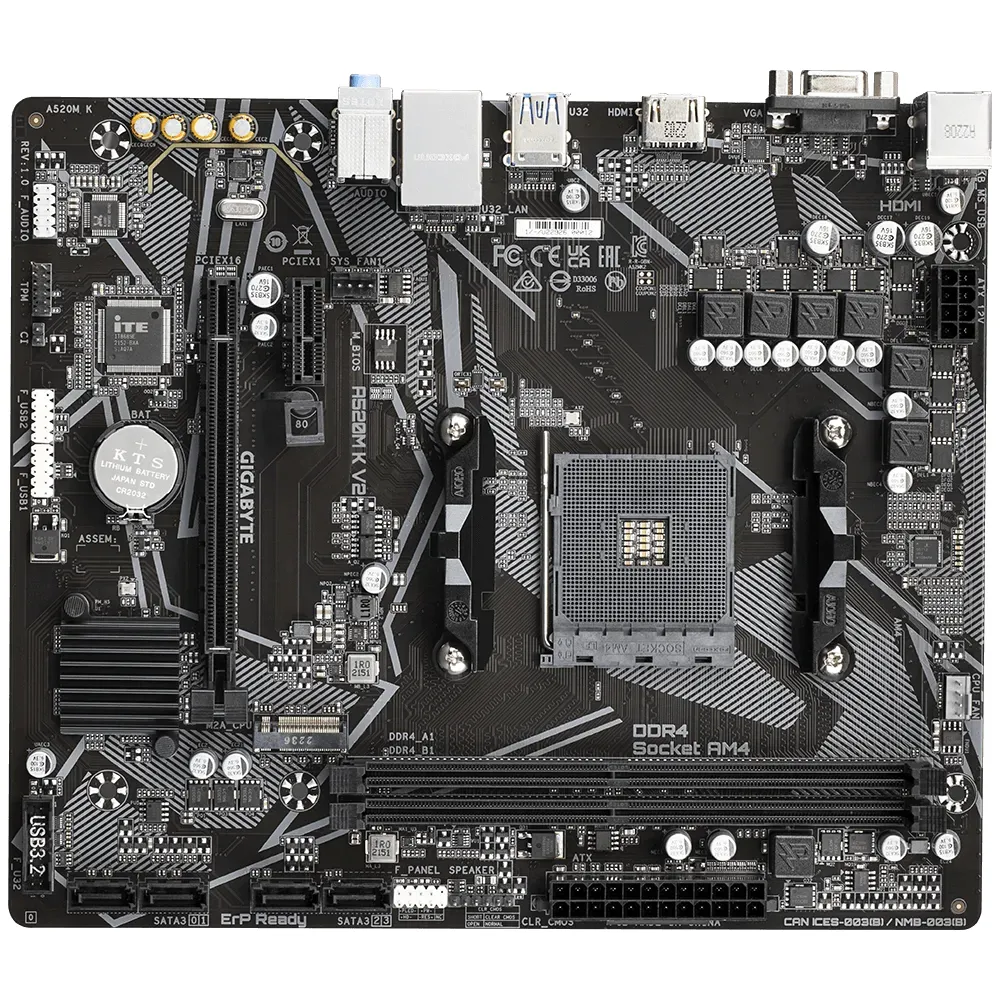 GIGABYTE A520M K V2 Mainboard - Unterstützt AMD Ryzen 5000 Serie AM4 CPUs, bis zu 5100MHz DDR4 (OC), PCIe Gen3 x4 M.2, GbE LAN, USB 3.2 Gen 1 – Bild 2