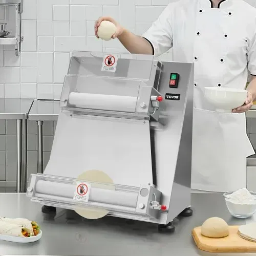 VEVOR elektrische Pizzateigpresse 355,6 mm Gebäck-Pressplatte, Brotpresse 390 W aus Edelstahl, kommerzieller Chapati Presse, Formmaschine mit einstellbarer Dicke & Teigpressdeckel, 260 Stk./h – Bild 7