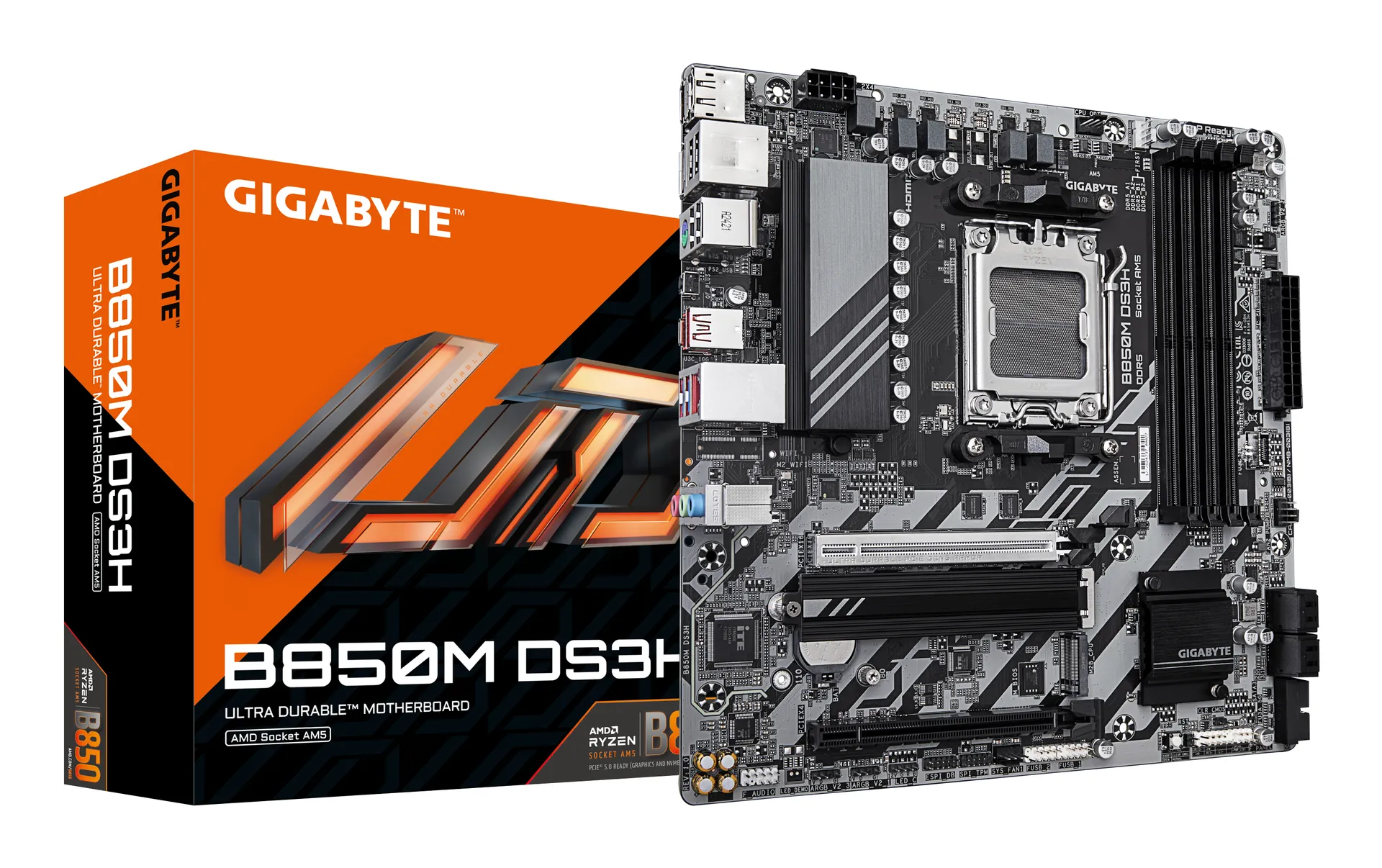 GIGABYTE B850M DS3H Motherboard – AMD Ryzen 9000 Series CPUs, 16+2+2 Phasen Digital VRM, bis zu 8200MHz DDR5 (OC), 1xPCIe 5.0 + 1xPCIe 4.0 M.2, 2.5 LAN, USB 3.2 Gen 2 GIGABYTE B850M DS3H Motherboard – AMD Ryzen 9000 Series CPUs, 16+2+2 Phasen Digital VRM, bis zu 8200MHz DDR5 (OC), 1xPCIe 5.0 + 1xPCIe 4.0 M.2, 2.5 LAN, USB 3.2 Gen 2