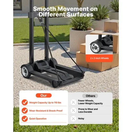 VEVOR Sackkarre klappbar, 50 kg Tragkraft, Transportkarre mit 2 Rädern & 1 elastischem Seil, Allzweck-Rollwagen mit Plattform, für Flughafen, Reisemöbel, Gepäck, Büroumzüge, Schwarz, 320x235x965mm – Bild 4