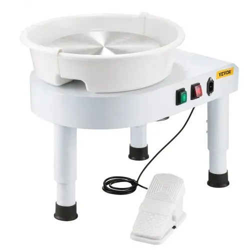 VEVOR Töpferscheibe Töpferformmaschine 28 cm Keramik-Radformmaschine mit einstellbarem Pedal & abnehmbarem Becken, komplettes Keramikscheibe-Set für Arbeit Kunst Handwerk Heimwerken, weiß – Bild 10