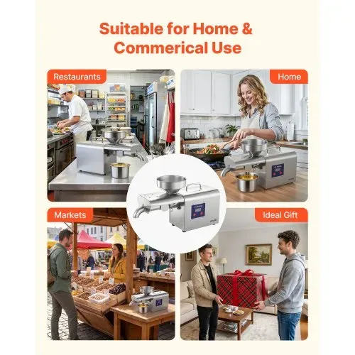 VEVOR Elektrische Ölpresse 3,75 kg/h, Ölmühle 750 W, Automatische Ölpressmaschine mit Heißpressung von 50 °C bis 300 °C, Ölmaschine Geeignet für Erdnüsse, Sesam, Sojabohnen und Mandeln, Edelstahl – Bild 5