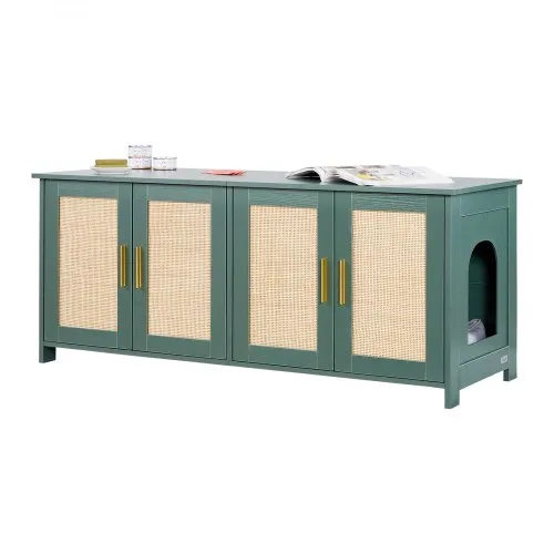 VEVOR Katzenschrank, 1200x450x500 mm, Katzentoilette mit 4 Rattantüren & 2 Eingängen, Katzenklo Schrank für den Innenbereich, Katzenhaus passend für die meisten Katzentoiletten, grün VEVOR Katzenschrank, 1200x450x500 mm, Katzentoilette mit 4 Rattantüren & 2 Eingängen, Katzenklo Schrank für den Innenbereich, Katzenhaus passend für die meisten Katzentoiletten, grün