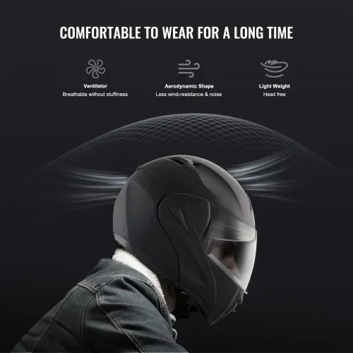 VEVOR Motorradhelm ohne Maske Helmgröße 59-60 cm, ABS Helme mit hoher Dichte & Bluetooth-Kommunikation & Wechselglas Größe L DOT-geprüfter bequemer Motocross-Helm, für Jugendliche & Erwachsene – Bild 6