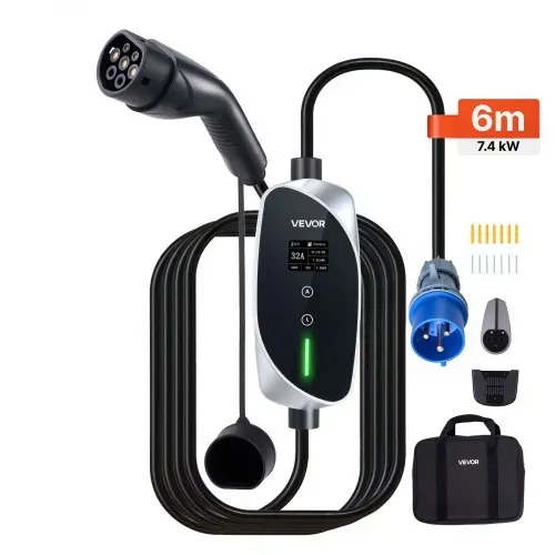 VEVOR Mobile Wallbox, 7,4 kW, 32 A, Typ 2 Ladestation, Tragbares Einphasig-Ladegerät mit 6 m Ladekabel, CEE-Stecker, LCD-Bildschirm, IP66-Steuereinheit, Stromversorgung für Elektrofahrzeuge VEVOR Mobile Wallbox, 7,4 kW, 32 A, Typ 2 Ladestation, Tragbares Einphasig-Ladegerät mit 6 m Ladekabel, CEE-Stecker, LCD-Bildschirm, IP66-Steuereinheit, Stromversorgung für Elektrofahrzeuge