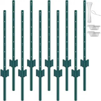 VEVOR 3 Fuß langer Zaunpfosten, 10er-Pack T-Pfosten Hochleistungs-Zaunpfosten aus Metall, stabile Zaunpfähle aus Stahl für Gartenhof, Rasen, Bauernhöfe und Maschendrahtzäune im Freien, grün VEVOR 3 Fuß langer Zaunpfosten, 10er-Pack T-Pfosten Hochleistungs-Zaunpfosten aus Metall, stabile Zaunpfähle aus Stahl für Gartenhof, Rasen, Bauernhöfe und Maschendrahtzäune im Freien, grün