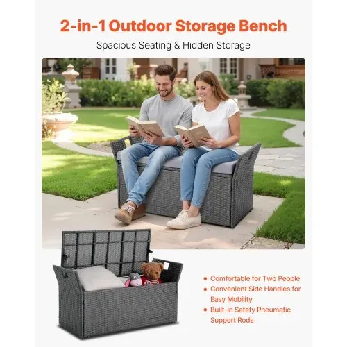 VEVOR Gartenbank mit Stauraum 180 kg, PE-Rattan-Sitzbank, Sitztruhe mit Kissen & seitlichem Griff, Aufbewahrungsbank, Sitzgelegenheit & Veranda-Dekor für Terrasse, Garten & Balkon, 104x45x52cm VEVOR Gartenbank mit Stauraum 180 kg, PE-Rattan-Sitzbank, Sitztruhe mit Kissen & seitlichem Griff, Aufbewahrungsbank, Sitzgelegenheit & Veranda-Dekor für Terrasse, Garten & Balkon, 104x45x52cm