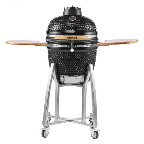 VEVOR Kamado Grill, Keramikgrill, Smoker Ø 450 mm, mit Holzgriffen, Seitenablagen, Metallstand mit Rollen & Thermometer bis 400°C, oberer & unterer Luftstrom, für BBQ, Grillen, Kochen & Backen Outdoor – Bild 8