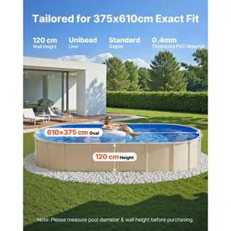 VEVOR Poolinnenfolie 3,75×6,1 m, Poolfolie für 120 cm Wandhöhe, Ersatzfolie aus PVC, Innenhülle 0,4 mm Stärke, Schwimmbadfolie UniBead, Austauschfolie, Geeignet für Oberirdische Pools, Blau VEVOR Poolinnenfolie 3,75×6,1 m, Poolfolie für 120 cm Wandhöhe, Ersatzfolie aus PVC, Innenhülle 0,4 mm Stärke, Schwimmbadfolie UniBead, Austauschfolie, Geeignet für Oberirdische Pools, Blau