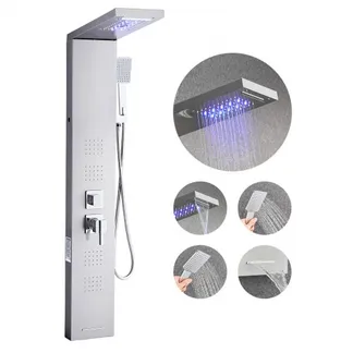 VEVOR Duschpaneel-Turmsystem (5 Modi) mit Regenwasserfall-Duschkopf & LED, (1345 mm) Duschsäule aus gebürstetem Edelstahl, Regenmassagesystem zur Wandmontage, mit Handbrause & 4 Körperbrausen VEVOR Duschpaneel-Turmsystem (5 Modi) mit Regenwasserfall-Duschkopf & LED, (1345 mm) Duschsäule aus gebürstetem Edelstahl, Regenmassagesystem zur Wandmontage, mit Handbrause & 4 Körperbrausen