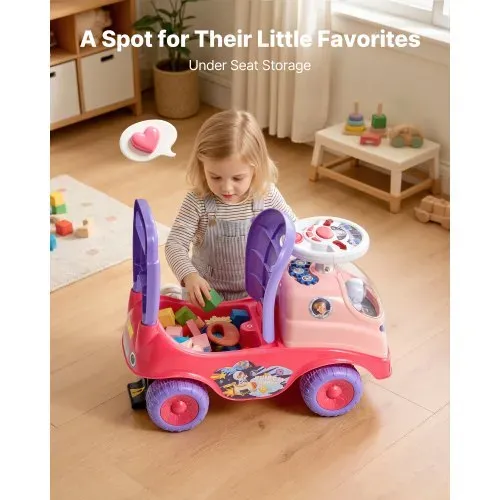 VEVOR Rutschauto, Rutscher für Kleinkinder, Rutschfahrzeug mit Hupe und Musik, 22 kg Tragkraft, Stauraum unter dem Sitz, Lauflernhilfe für Kleinkinder von 19 bis 36 Monaten, Rosa – Bild 2