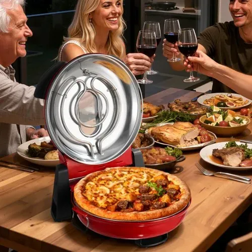 VEVOR Pizzaofen elektrischer Pizzamaker 1200 W Pizzakocher mit Cordieritstein, 5-stufige Temperaturregelung, Sichtfenster für präzises Kochen, erhitzt bis zu 420 °C, Backofen für Zuhause (rot) – Bild 7