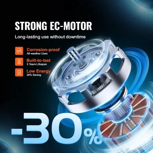 VEVOR Inline Kanalventilator, 6 Zoll 402 CFM mit Temperatur-Feuchtigkeitsregler, leiser EC-Motor Belüftung Abluftventilator für Kühlung Booster, Wachstumszelte, Hydrokultur – Bild 2