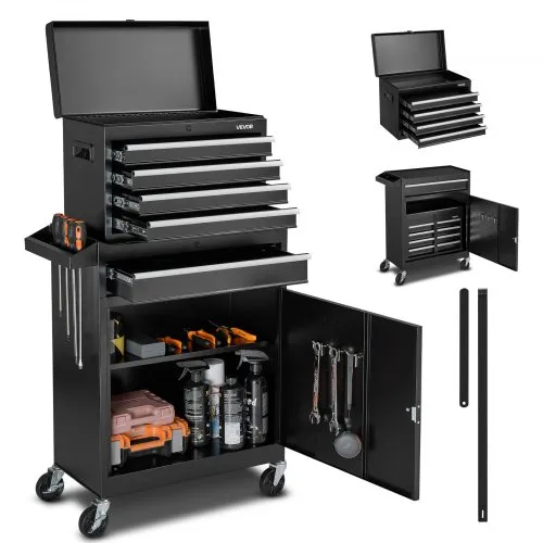 VEVOR Werkstattwagen, 2-in-1-Design, Werkzeugwagen mit 5 Schubladen & abnehmbarem Metall-Werkzeugkasten, Verriegelungsstange, Schutzauskleidung & Werkzeugregal, Garagen-Organizer für Lager, Werkstatt VEVOR Werkstattwagen, 2-in-1-Design, Werkzeugwagen mit 5 Schubladen & abnehmbarem Metall-Werkzeugkasten, Verriegelungsstange, Schutzauskleidung & Werkzeugregal, Garagen-Organizer für Lager, Werkstatt