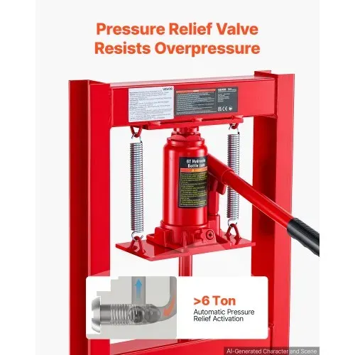 VEVOR Hydraulische Werkstattpresse 6 t H-Rahmen aus Kohlenstoffstahl Rot, 4 Höhenstufen 50–230 mm, Hydraulikpresse mit Beweglicher Pressplatte und Rutschfestem Griff, zum Biegen Richten Pressen – Bild 4