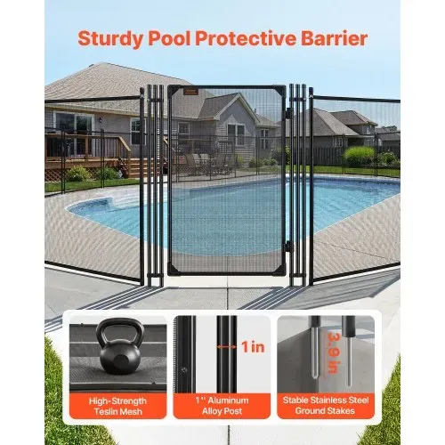 VEVOR Poolzaun Tor 1,2x0,75 m, Tür für Poolschutzzaun Kinderschutzzaun, Sicherheitstor-Set mit Metallriegel, 352 g/m² Teslin-PVC-Gewebe, Rundrohr, Abschließbar, für Schwimmbecken, Schwarz – Bild 2