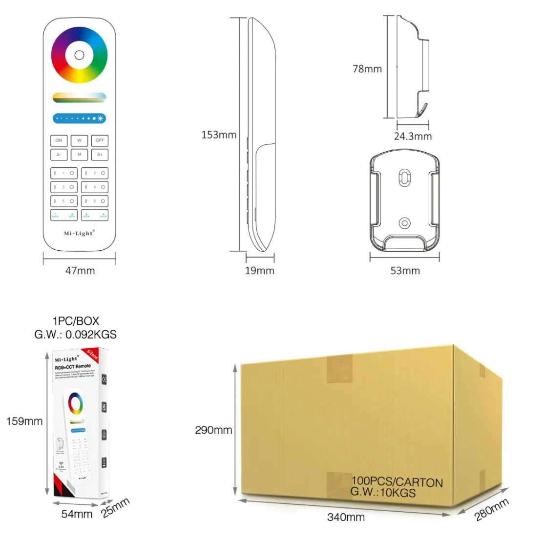 MiBoxer FUT089S LED Fernbedienung RGB-WW (RGB-CCT) 6 Zonen + 2 Szenen – Bild 5