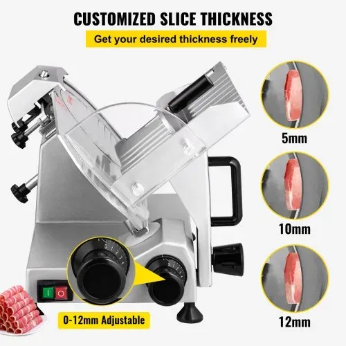 VEVOR Kommerzieller Fleisch Allesschneider 200 W, Elektrische Aufschnittmaschine Lebensmittelschneider mit 20,32 cm-Kohlenstoffstahlklinge, 0–12 mm Einstellbare Dicke für Fleisch, Käse usw. – Bild 3